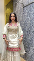 Ivory & Pink Handcrafted Embroidered Kurta Set with Sharara & Dupatta